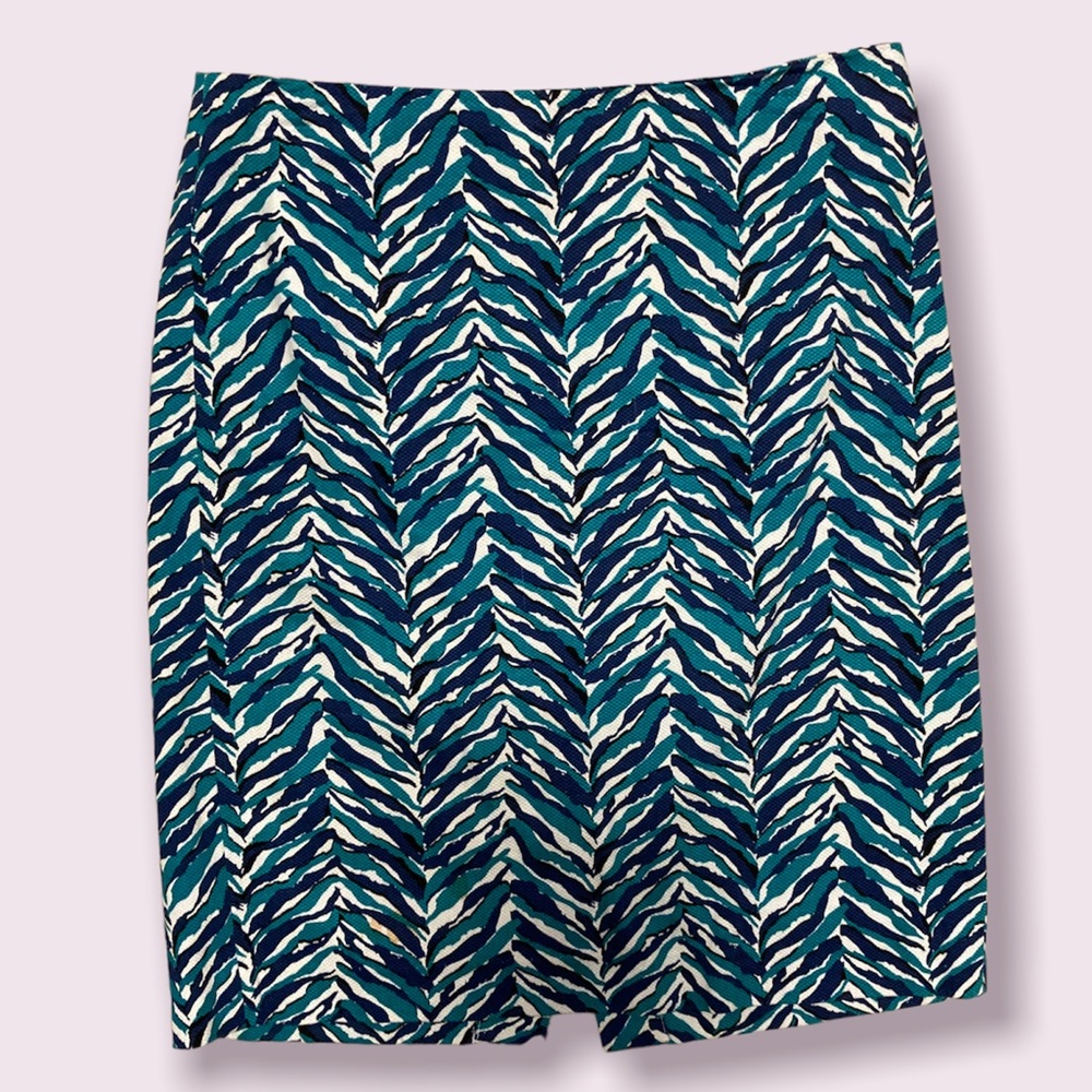 Talbots pencil skirt with green and blue leaf pattern